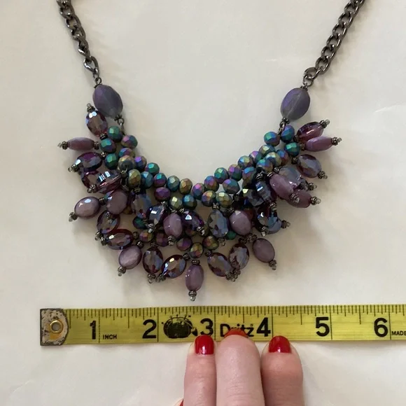 Purple Beaded Statement Necklace - Picture 10 of 10